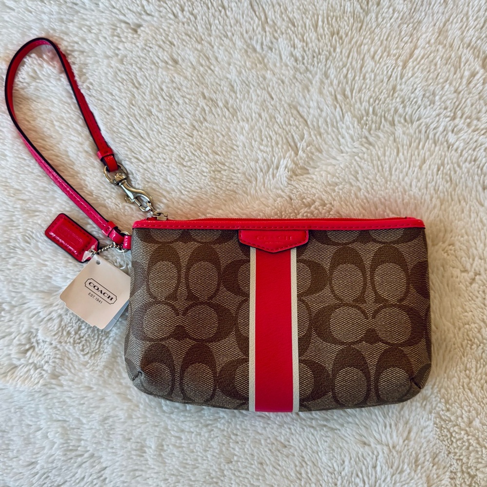Coach Corner Zip Wristlet in Signature Canvas with Stripe